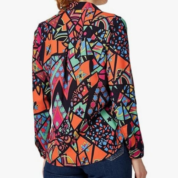 Big Dart Long Sleeve Button Down Blouse in 90s Graphic Design, Sz Large, NWT - Picture 15 of 15